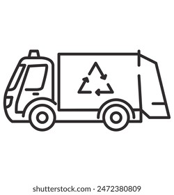 Garbage truck. Waste vehicle front .Urban sanitary loader truck.City service.Vector illustration.Urban garbage truck line .Separate collecting waste.Recycling of garbage.Waste lorry.Dump recycling.