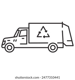 Garbage truck. Waste vehicle front .Urban sanitary loader truck.City service.Vector illustration.Urban garbage truck line .Separate collecting waste.Recycling of garbage.Waste lorry.Dump recycling.