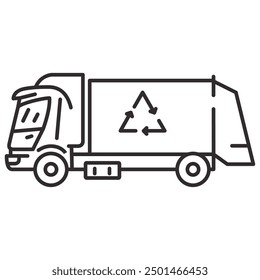 Garbage truck. Waste vehicle front .Urban sanitary loader truck.City service.Vector illustration.Urban garbage truck line .Separate collecting waste.Recycling of garbage.Waste lorry.Dump recycling.