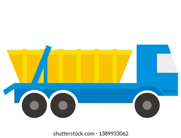 garbage truck with yellow container, vector icon