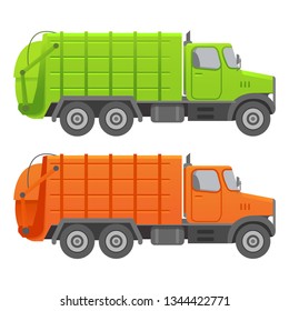 Garbage truck.Garbage recycling and utilization equipment. Flat illustration vector.Isolated on a white background.Vehicle side view.