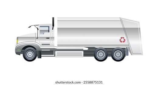 Garbage trucks cleaning and recycling service vector illustration