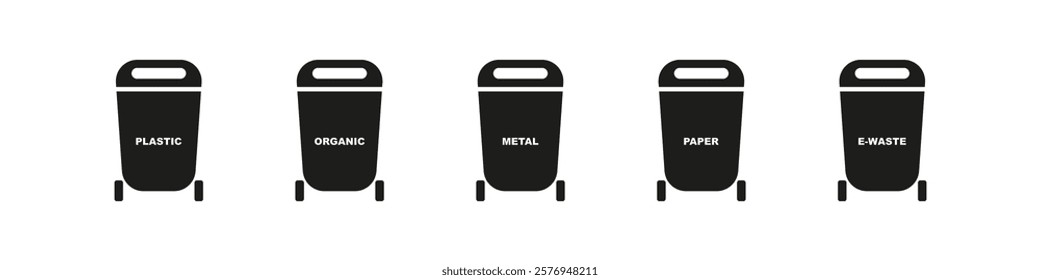 Garbage Types Vector Set, Plastic, Organic, and Other Types of Trash Container Vector Set