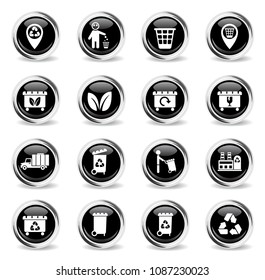 garbage vector icons - black round chrome buttons