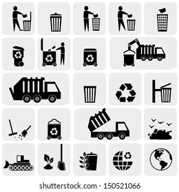 Garbage vector icons set on gray.