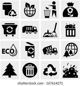 Garbage vector icons set on gray