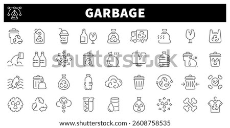 Garbage vector icons. Waste garbage line icons. Garbage, waste, trash, rubbish related thin line icon collection. Editable stroke 