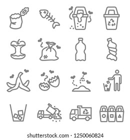 Garbage Vector Line Icon Set. Contains Such Icons As Banana Peel, Fishbone, Eggshell, Trash And More. Expanded Stroke