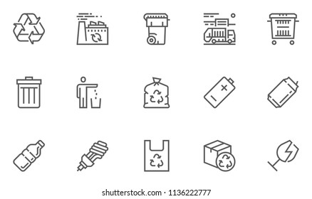 Garbage Vector Line Icons Set. Trash, Organic Waste, Plastic, Aluminium Can, Pollution, Recycle Plant. Editable Stroke. 48x48 Pixel Perfect. - Shutterstock ID 1136222777