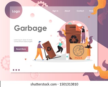 Garbage vector website template, web page and landing page design for website and mobile site development. Paper waste separation, sorting and recycling, environment protection concept with characters