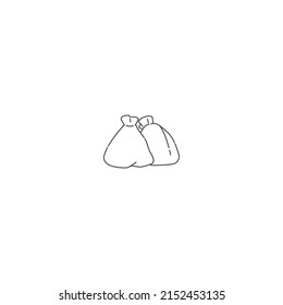 basura y desperdicios en bolsa. El doodle de la línea de contorno de vectores es un problema de la ecología de la ilustración blanca negra y la contaminación ambiental.