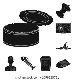 Garbage and waste black icons in set collection for design. Cleaning garbage vector symbol stock web illustration.