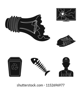 Garbage and waste black icons in set collection for design. Cleaning garbage vector symbol stock web illustration.