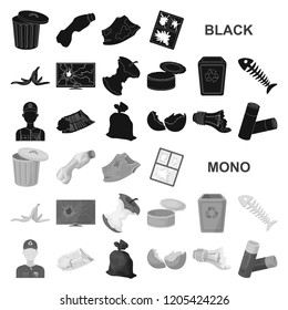 Garbage and waste black icons in set collection for design. Cleaning garbage vector symbol stock web illustration.
