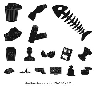 Garbage and waste black icons in set collection for design. Cleaning garbage vector symbol stock web illustration.