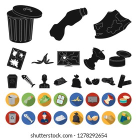 Garbage and waste black,flat icons in set collection for design. Cleaning garbage vector symbol stock web illustration.