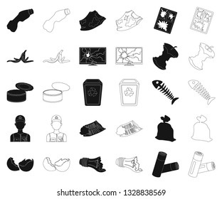 Garbage and waste black,outline icons in set collection for design. Cleaning garbage vector symbol stock web illustration.