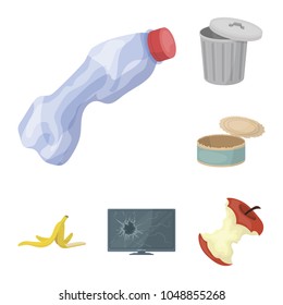 Garbage and waste cartoon icons in set collection for design. Cleaning garbage vector symbol stock web illustration.