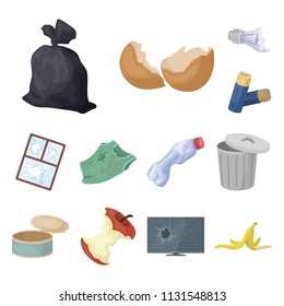 Garbage and waste cartoon icons in set collection for design. Cleaning garbage vector symbol stock web illustration.