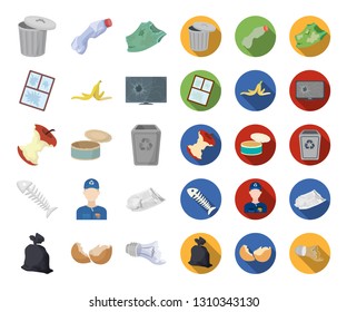 Garbage and waste cartoon,flat icons in set collection for design. Cleaning garbage vector symbol stock web illustration.