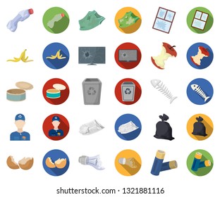 Garbage and waste cartoon,flat icons in set collection for design. Cleaning garbage vector symbol stock web illustration.