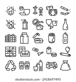 Garbage and waste collection recycling icon set