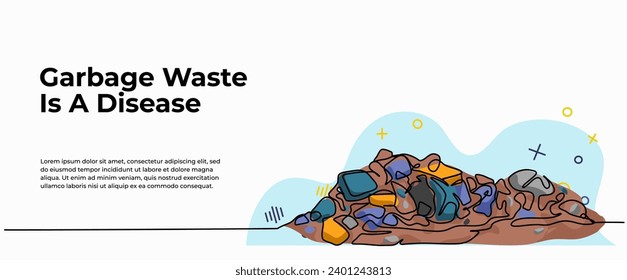Garbage Waste Is A Disease vector illustration. Modern flat in continuous line style.
