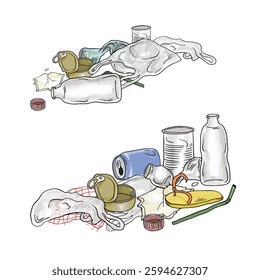 Garbage and Waste : Environmental Pollution and Trash Illustrations