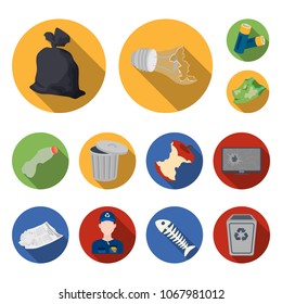 Garbage and waste flat icons in set collection for design. Cleaning garbage vector symbol stock web illustration.