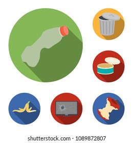Garbage and waste flat icons in set collection for design. Cleaning garbage vector symbol stock web illustration.