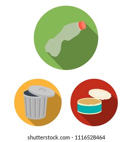 Garbage and waste flat icons in set collection for design. Cleaning garbage vector symbol stock web illustration.
