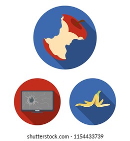 Garbage and waste flat icons in set collection for design. Cleaning garbage vector symbol stock web illustration.