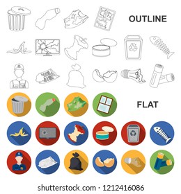Garbage and waste flat icons in set collection for design. Cleaning garbage vector symbol stock web illustration.