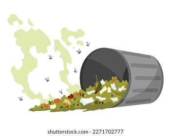 Garbage or waste icon. Metal garbage container with unsorted trash. Rubbish that smells ugly and started to decompose. Ecology and environment concept. Isolated on white background