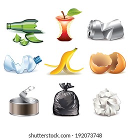 Garbage And Waste Icons Detailed Photo-realistic Vector Set