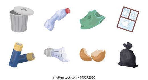 Garbage and waste icons in set collection for design. Cleaning garbage vector symbol stock web illustration.