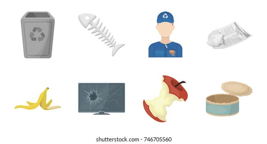 Garbage and waste icons in set collection for design. Cleaning garbage vector symbol stock web illustration.