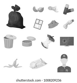 Garbage and waste monochrome icons in set collection for design. Cleaning garbage vector symbol stock web illustration.