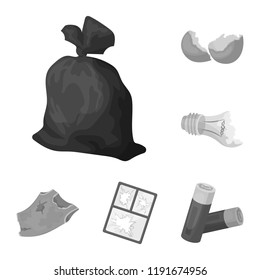 Garbage and waste monochrome icons in set collection for design. Cleaning garbage vector symbol stock web illustration.
