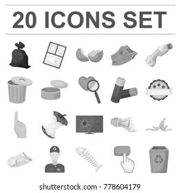 Garbage and waste monochrome icons in set collection for design. Cleaning garbage vector symbol stock web illustration.