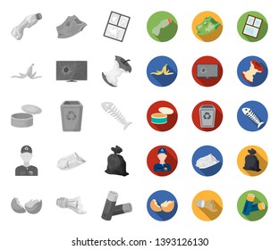 Garbage and waste mono,flat icons in set collection for design. Cleaning garbage vector symbol stock web illustration.