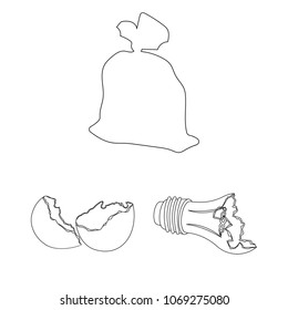 Garbage and waste outline icons in set collection for design. Cleaning garbage vector symbol stock web illustration.