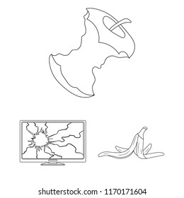 Garbage and waste outline icons in set collection for design. Cleaning garbage vector symbol stock web illustration.