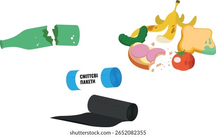 Basura, residuos, residuos, plástico, residuos, basura. Ilustración vectorial