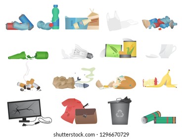 Garbage and waste realistic icons set vector illustration.