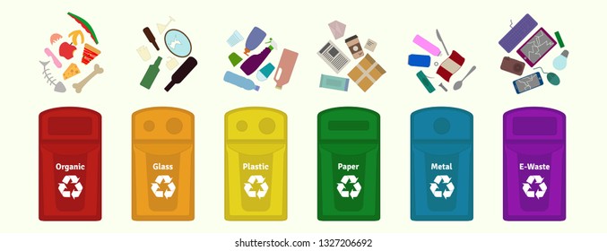 Garbage waste sorting, disposal,  management, recycling vector illustration / guide. 