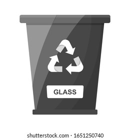 Papelera de reciclaje de cristal Papel negro Vector plano color negro Ilustración fondo blanco