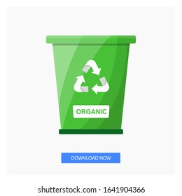 Garbage Waste Sorting Organic Recycle Bin Green Color Flat Vector Illustration White Background