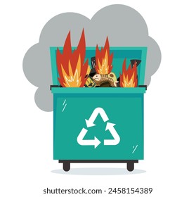 Garbage waste trash can burning concept. Vector graphic design illustration