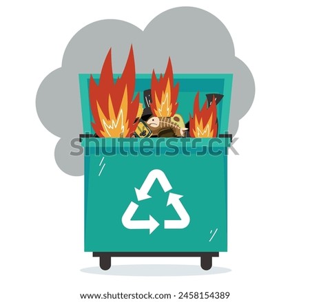 Garbage waste trash can burning concept. Vector graphic design illustration